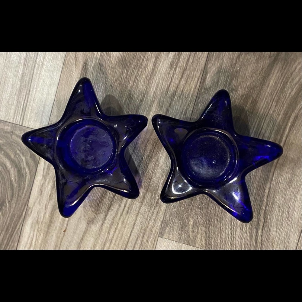 Starry‎ Night Pair of Cobalt Blue Glass Votive Candle Tealight Holders